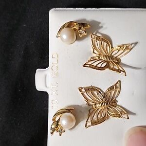 A golden butterfly earrings and Pearl Earring set